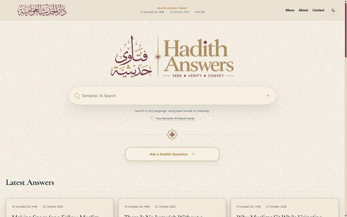 Hadith Answers website design preview